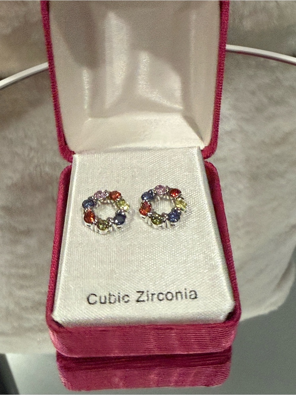 Cubic Zirconia Multicolor Circle Stud Earrings